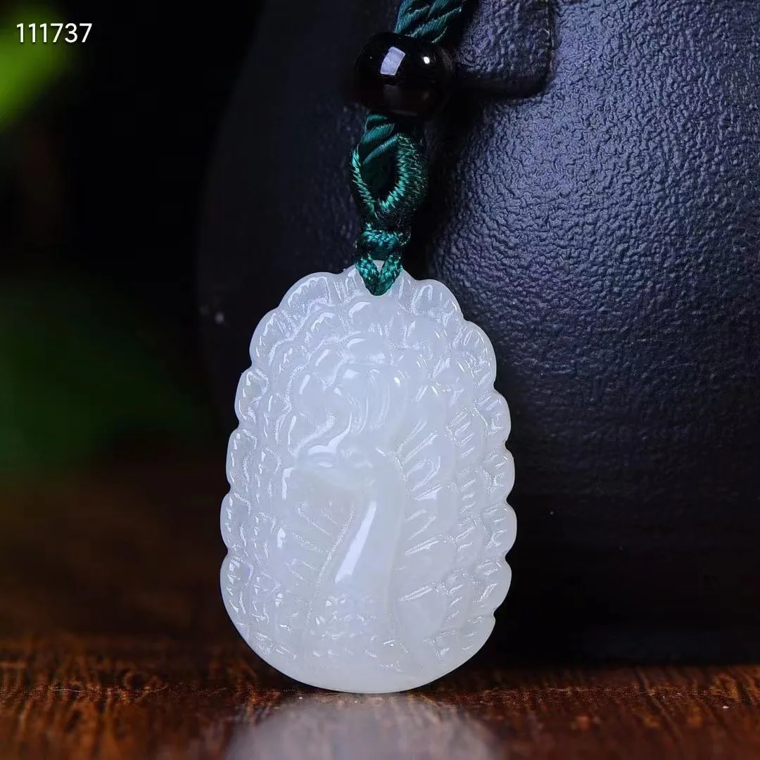Натуральный 100% настоящий белый нефритовый вырезанный Павлин темпераментная