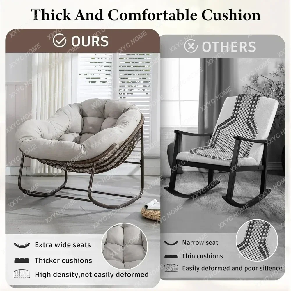 Фото Кресло-качалка WWOversized Papasan с толстой подушкой и каркасом, уличное кресло-качалка, удобные плетеные стулья-яйца для отдыха на заднем дворе, балко №5