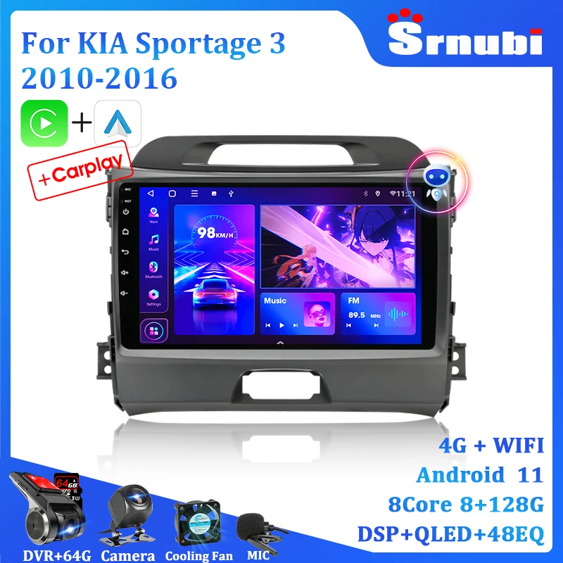 Srnubi Android Auto 2 Din Car Radio Multimedia Video Player for KIA Sportage 3 SL 2010 - 2016 GPS Navigation Carplay Stereo DVD