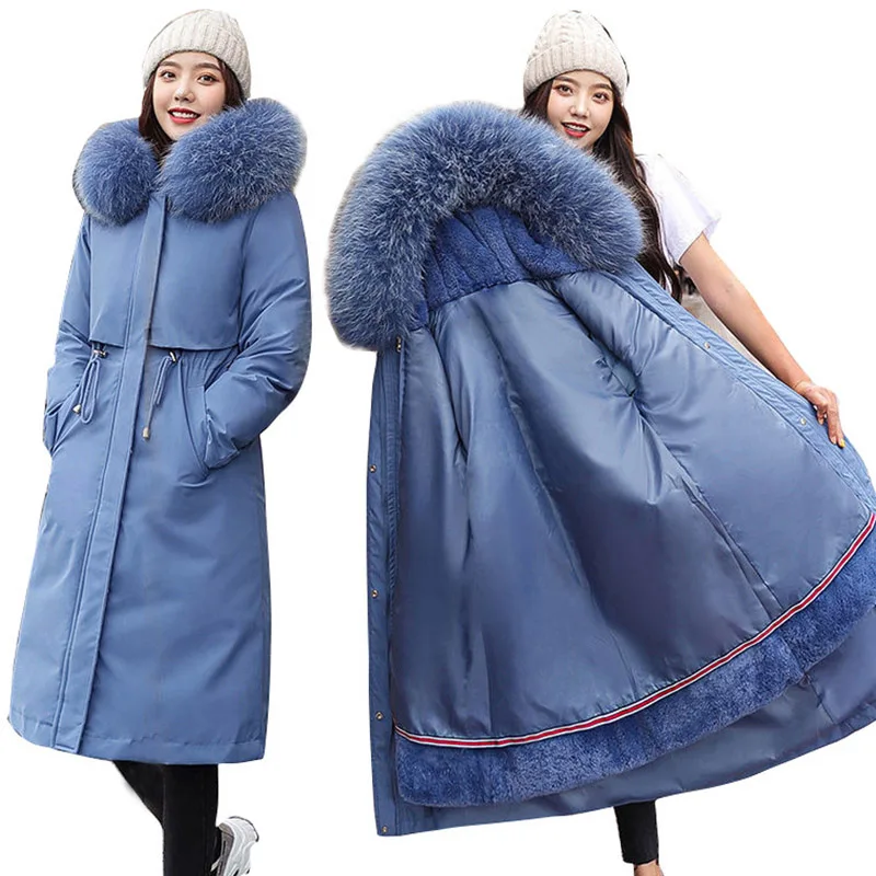 

Модная зимняя женская куртка с меховой подкладкой и поясом, Толстые Пуховые парки с капюшоном, Длинная женская куртка, пальто, облегающая теплая зимняя верхняя одежда, новинка 2022