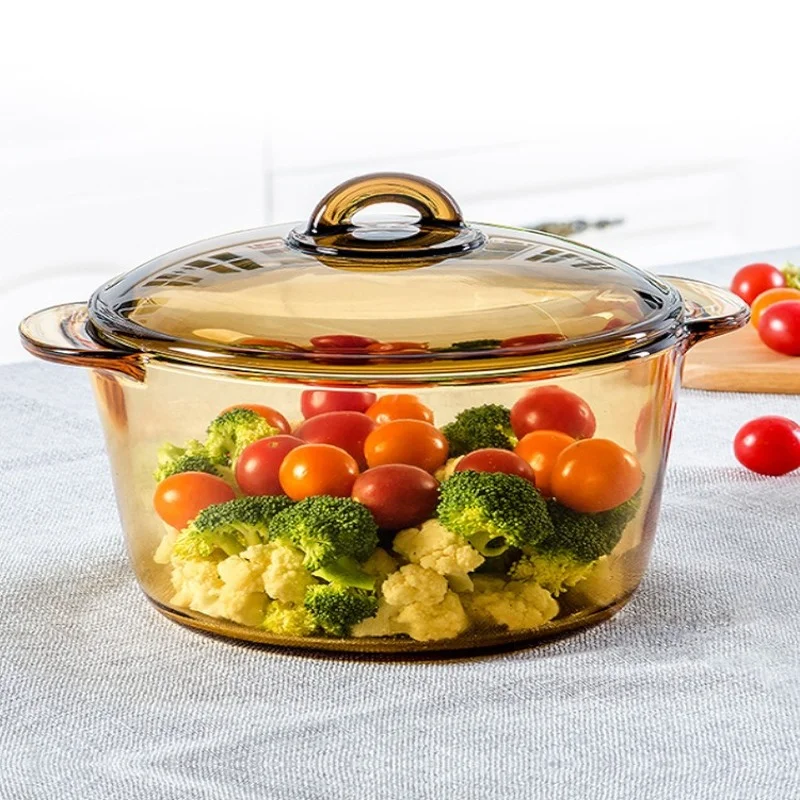 

Transparent glass pot with two ears crystal amber stew pot soup pot and pans with open fire hot pot kitchen cookware cooking pot