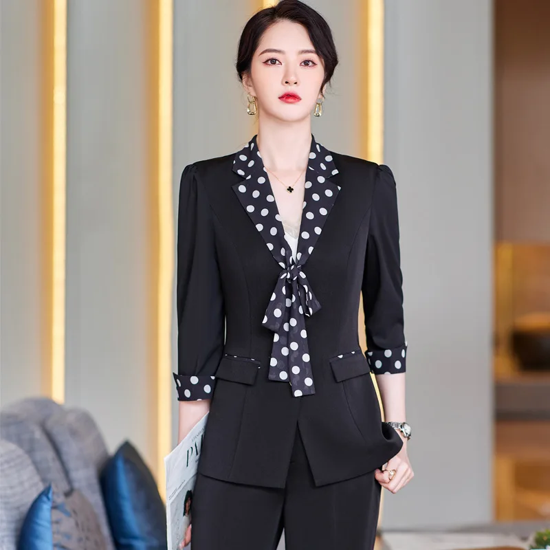 Women Jacket 2 Piece Set 2023 New in Scarf Collar Blazers Trousers Set Elegant Formal Office Ladies Work Wear Business Pants Set