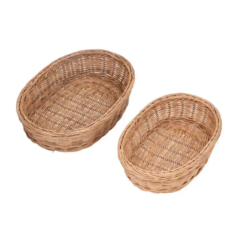 

Fruit Basket Food Holder Oval Rattan Bowl for Storage