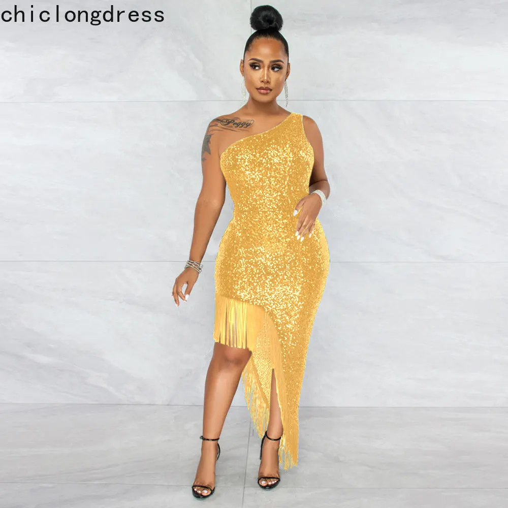 

2022 женское сексуальное вечернее платье с блестками и кисточками, модное однотонное облегающее вечернее платье без рукавов с блестками, жен...