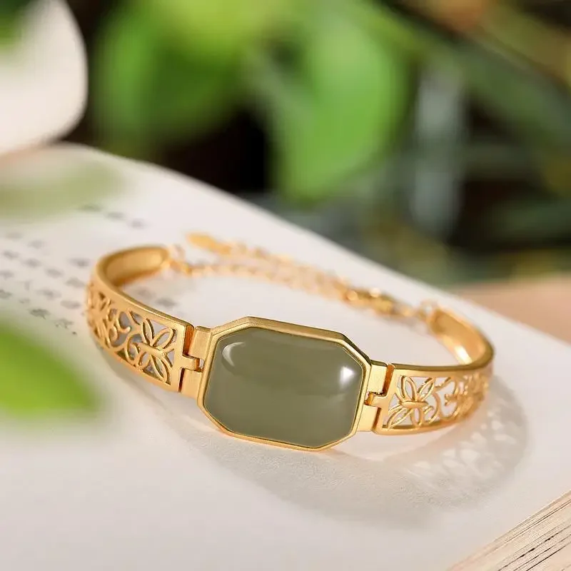 Оригинальный дизайн древнее золото ремесло Hetian Нефритовый зеленый полый