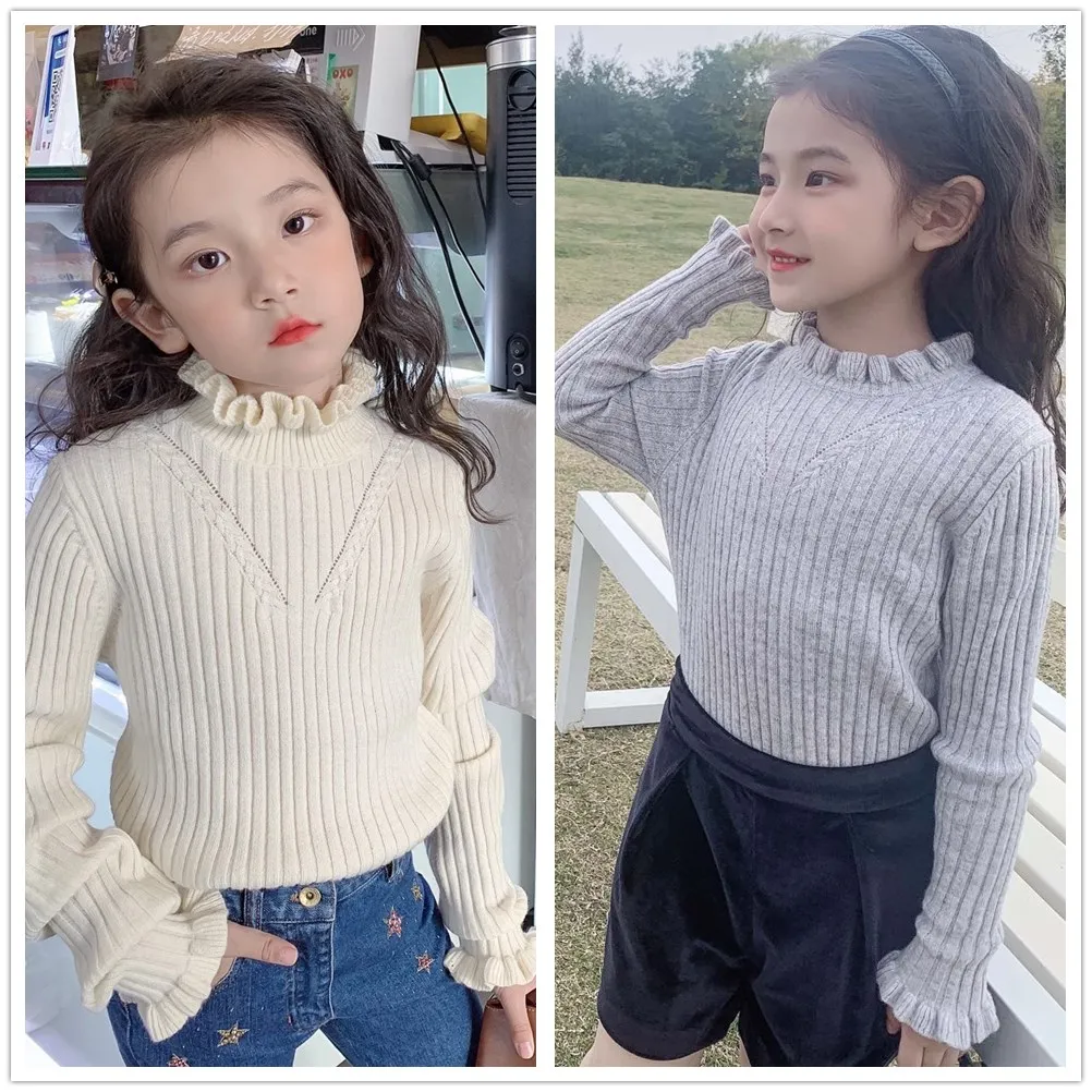 

kids sweaters girls clothes baby warm sweaters Wool blend 80% wool petal collar soft girls' knitting sweater