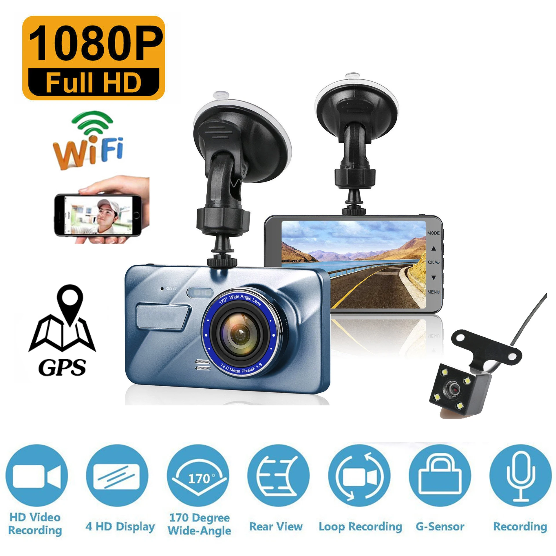 Dash Cam Car DVR WiFi 4.0" Full HD 1080P Rear View Camera Video Recorder Night Vision Black Box Auto Dashcam GPS Car Accessories