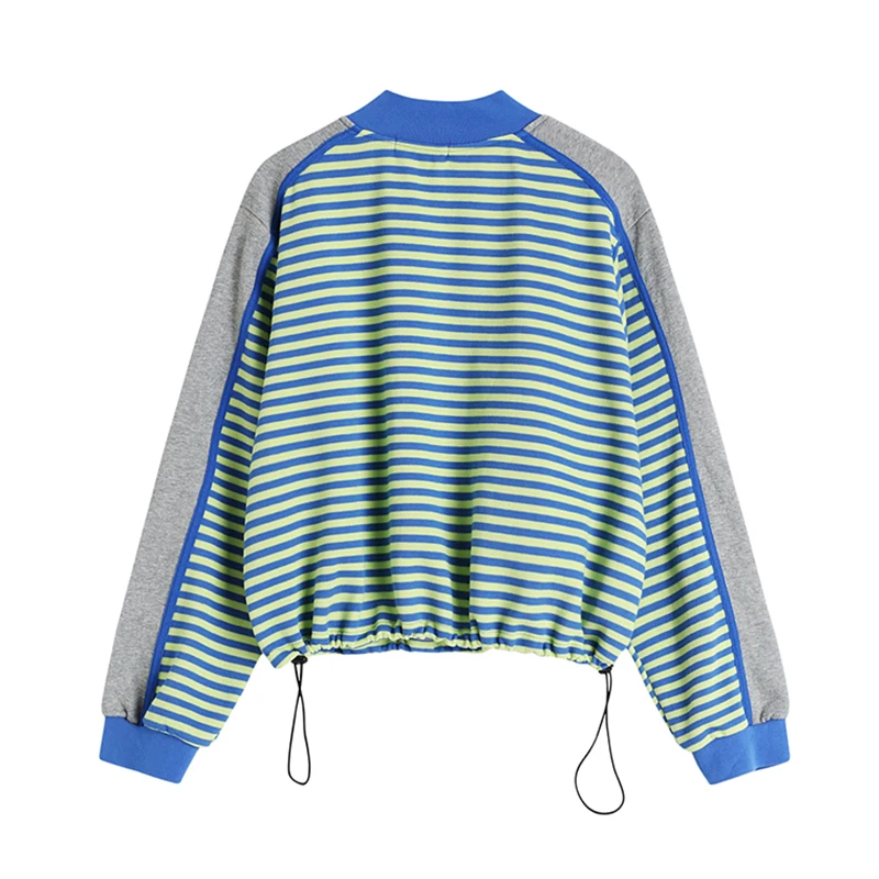 

Harajuku Striped Sweatshirt Women Turn Down Collar Long Sleeve Casual Pullover Contrast Color 2021 Autumn Korean Chic Top Female