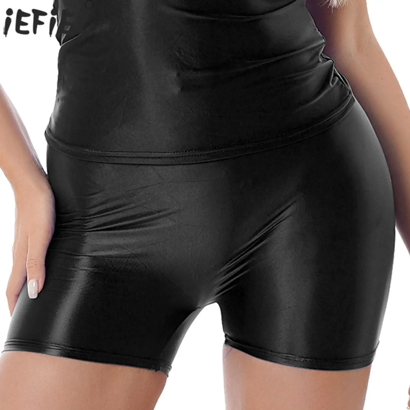 

Блестящие однотонные женские леггинсы с эластичным поясом