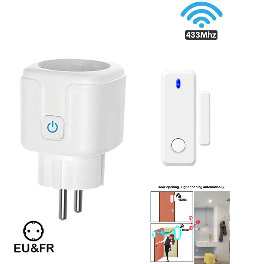 

433Mhz Wireless Door Sensor Smart Socket Light Switch Remote Control Electrical Outlets 16A 220V EU Plug for Extractor Hood Fan