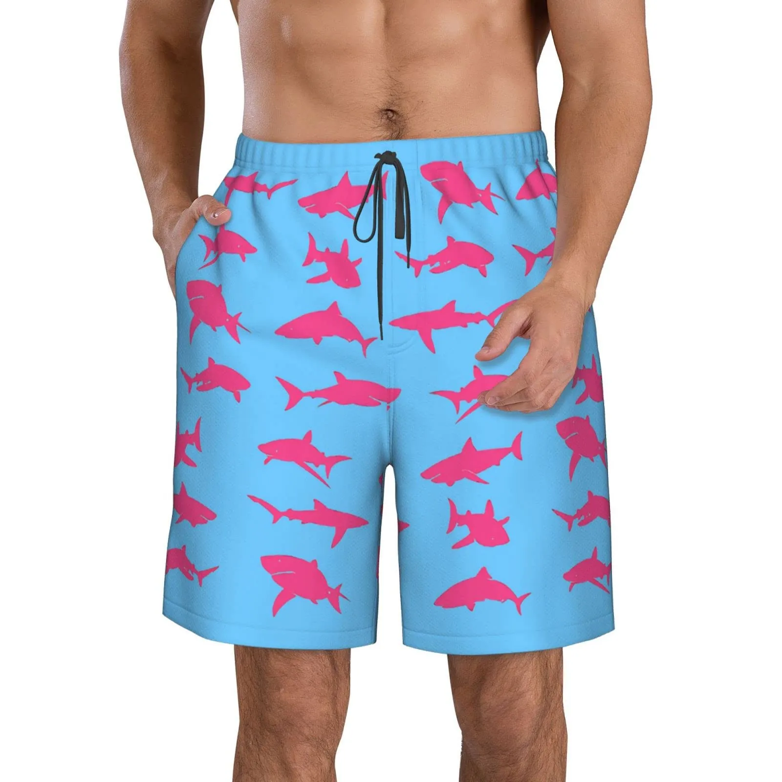 

Men's Swim Trunks Beachwear Surfing Print Drawstring Running Swimming Quick Dry Shorts Male Clothes Pantalones Cortos