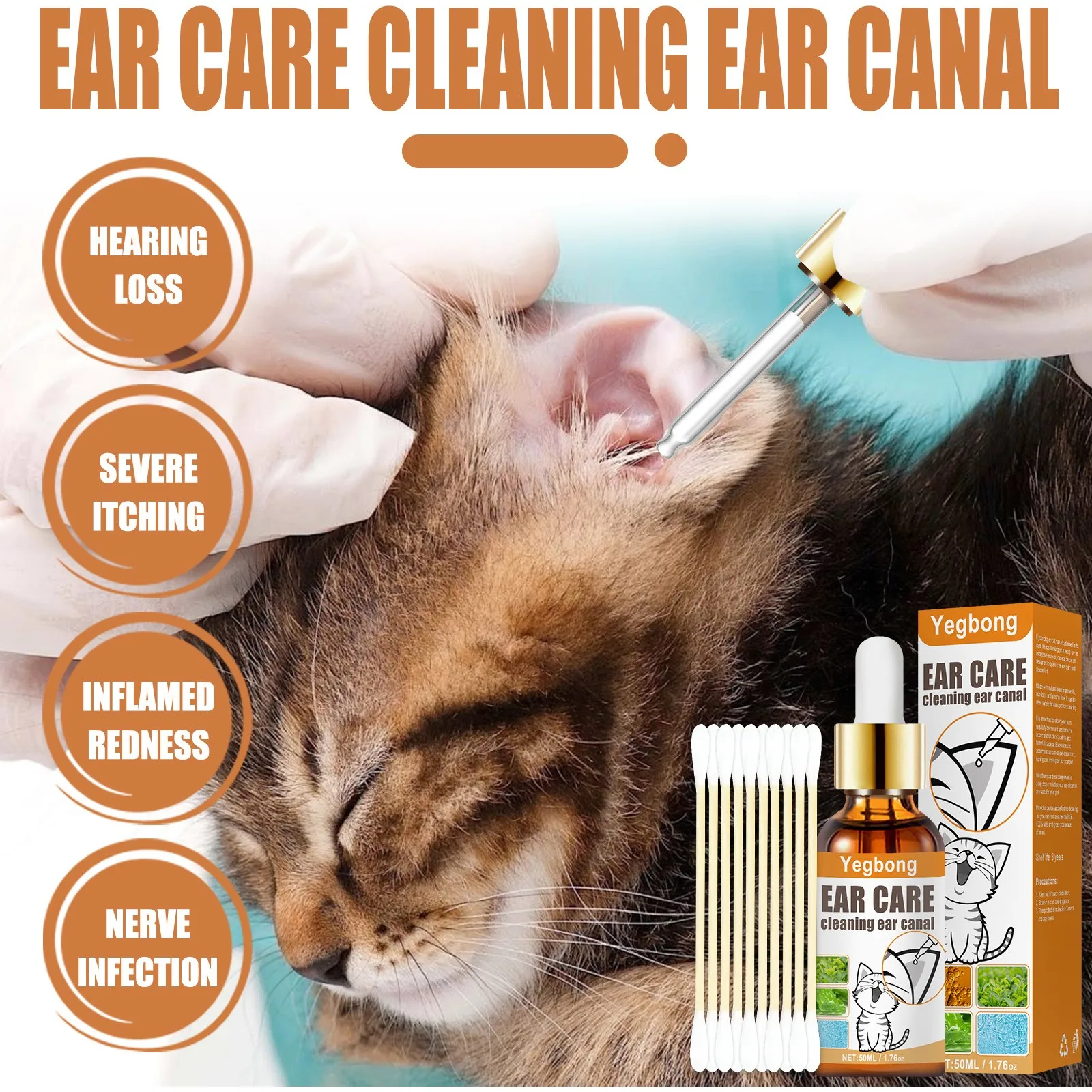 

50ml Cat Dog Ear Cleaner Pets Otic Cleanser Drops Mild Cleansing Oil For Dogs Cats Ear Cleansing Earwax Removal Ear Mites Deodor