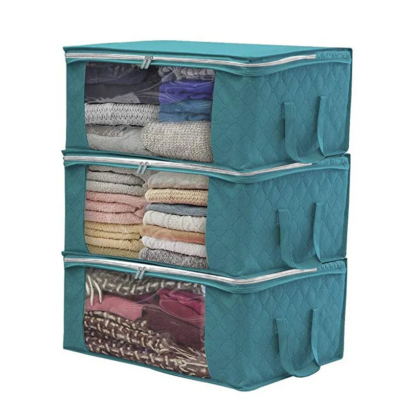 

Wardrobe Storage Bags Non Woven Quilt Clothing Sorting Zipper Box Transparent Foldable Dustproof Bedroom Under Bed Organizer Bag