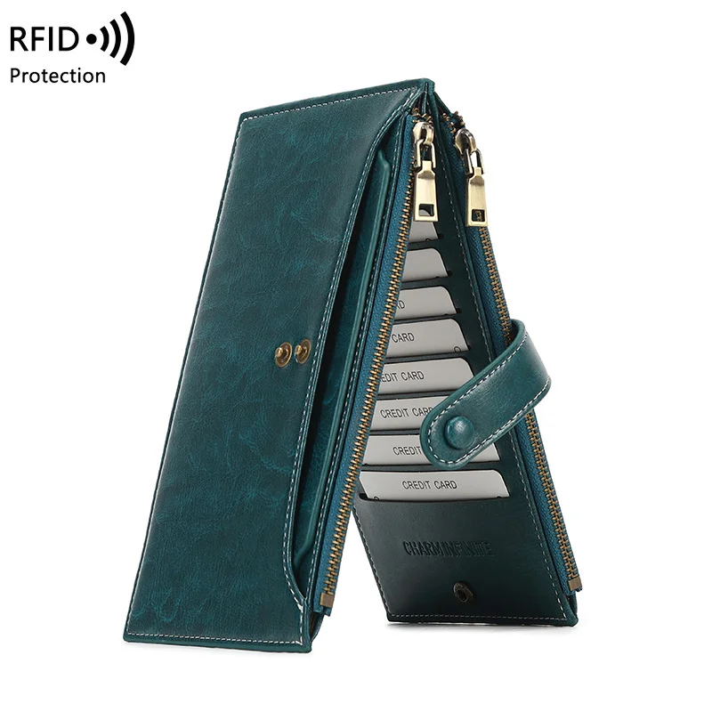

Women Long Wallet Double Zipper Phone Bag Leather Folder Large Capacity Clutch Bag Female Purse Anti-theft Card Holder