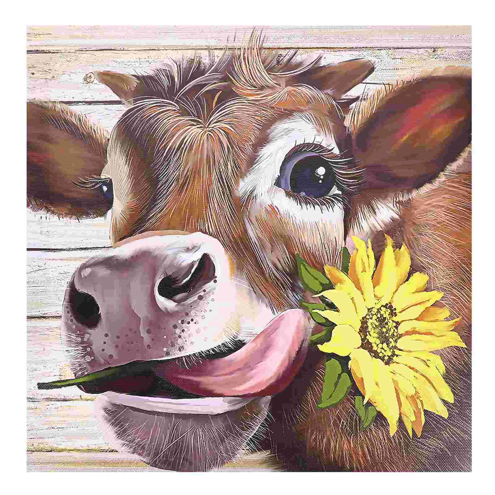 

Wall Decoration Frameless Painting Ornament Cow Picture Flowers Background Vintage Decorative Paintings