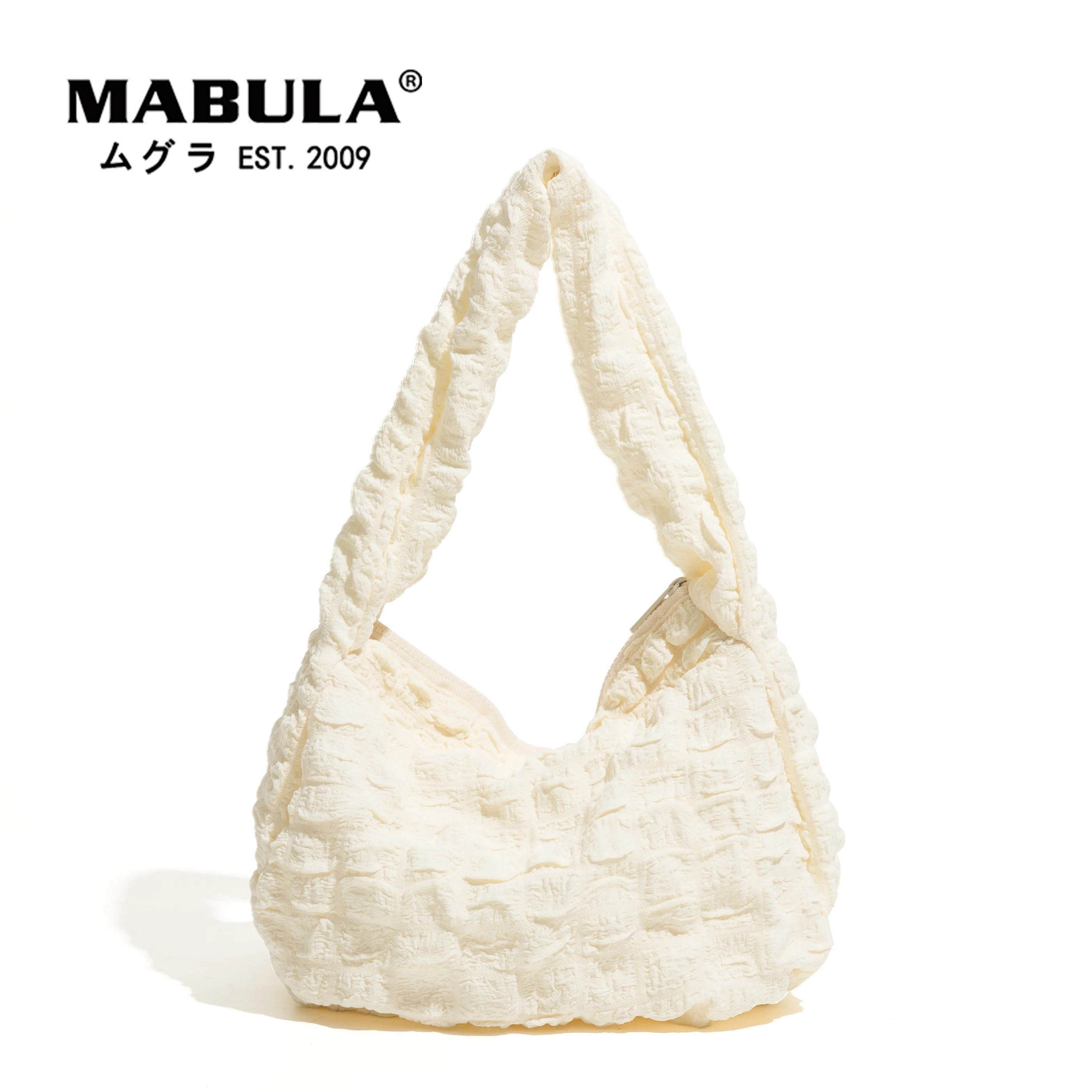 

MABULA Lightweight Women Bubble Hobo Shoulder Purses Simple Stylish Quilted Nylon Crossbody Bag Beige Elegant Ladies Pillow Bag