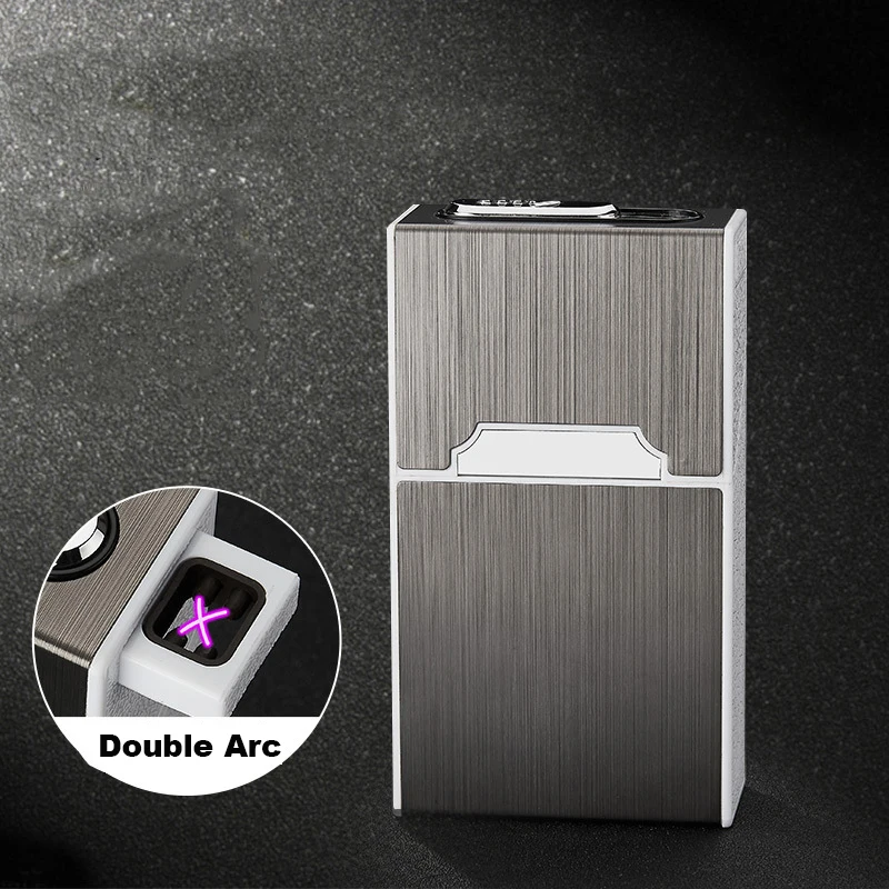2022 USB Dual Arc Plasma Lighter Automatic Cigarette Case Metal Cigarette Case 20 Pieces Cigarette Lighting Gadgets Men Gifts