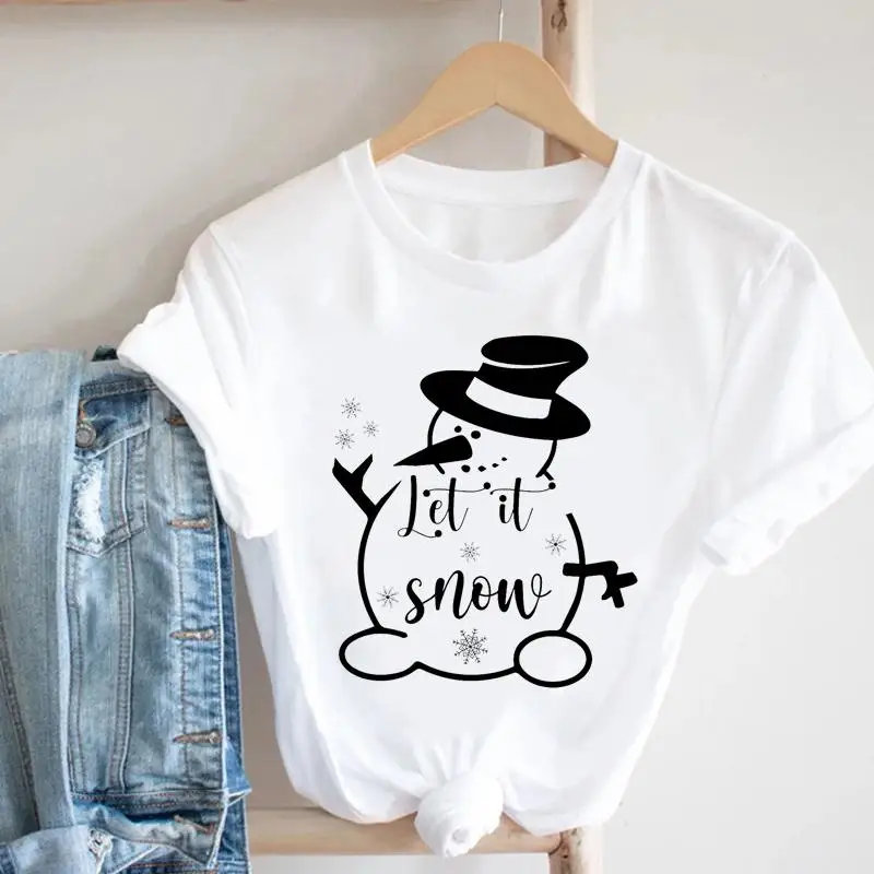 

Женская футболка с рисунком снеговика, забавная футболка с рисунком на Новый год и счастливые праздники, с рисунком на Рождество, 2022, футбол...