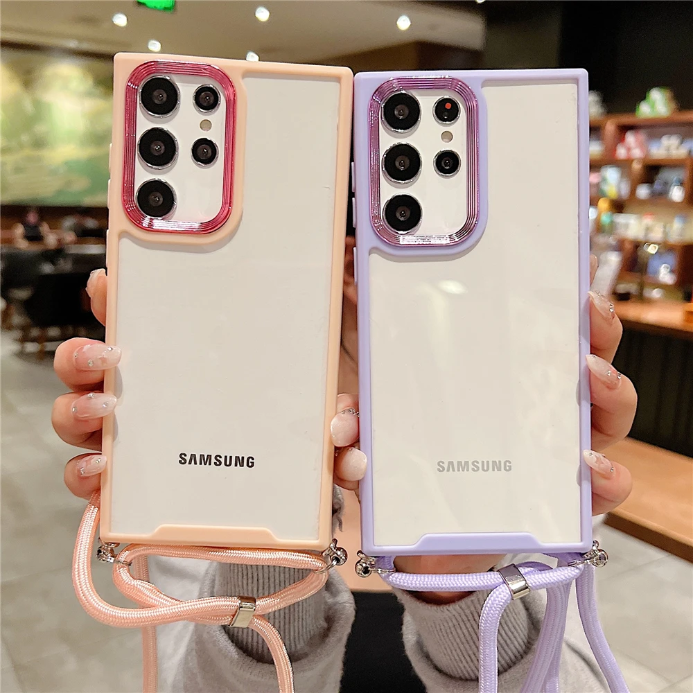 

Crossbody Necklace Cord Lanyards Transparent Phone Case For Samsung Galaxy S23 Ultra Case Strap Cord Chain Cover S23 Plus S23+