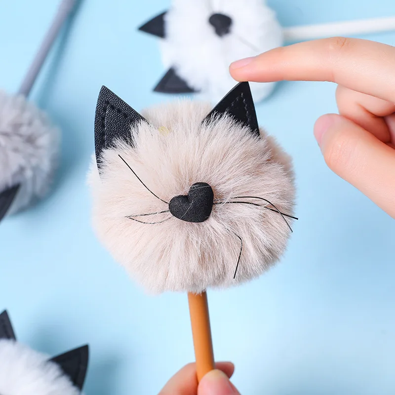 

16PCS Plush cat neutral pen lovely cat modeling pen student stationery fountain pen manufacturer wholesale