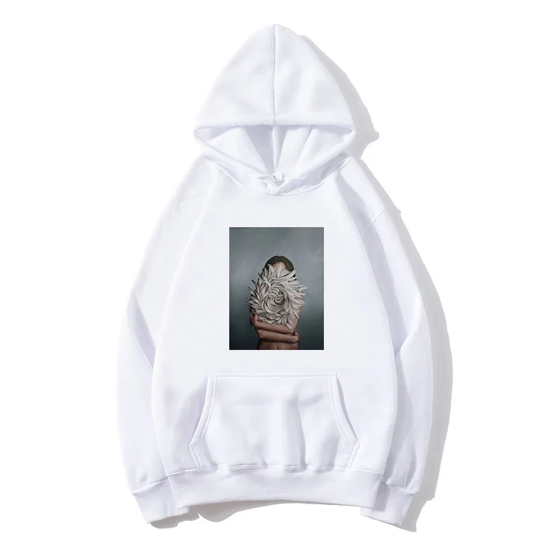 

Harajuku Women Hooded Sweatshirt 2022 Feather Beauty Print Long Sleeve Hoodie Plush Fleece Pullover Hoodies Y2k Clothes Tops