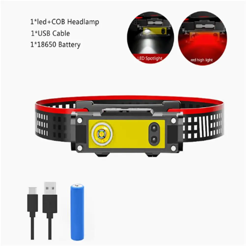 

Cob Led Induction Headlamp 6 Modes Portable Ip64 Waterproof Usb Rechargeable Head Torch Flashlight Outdoor Lighting