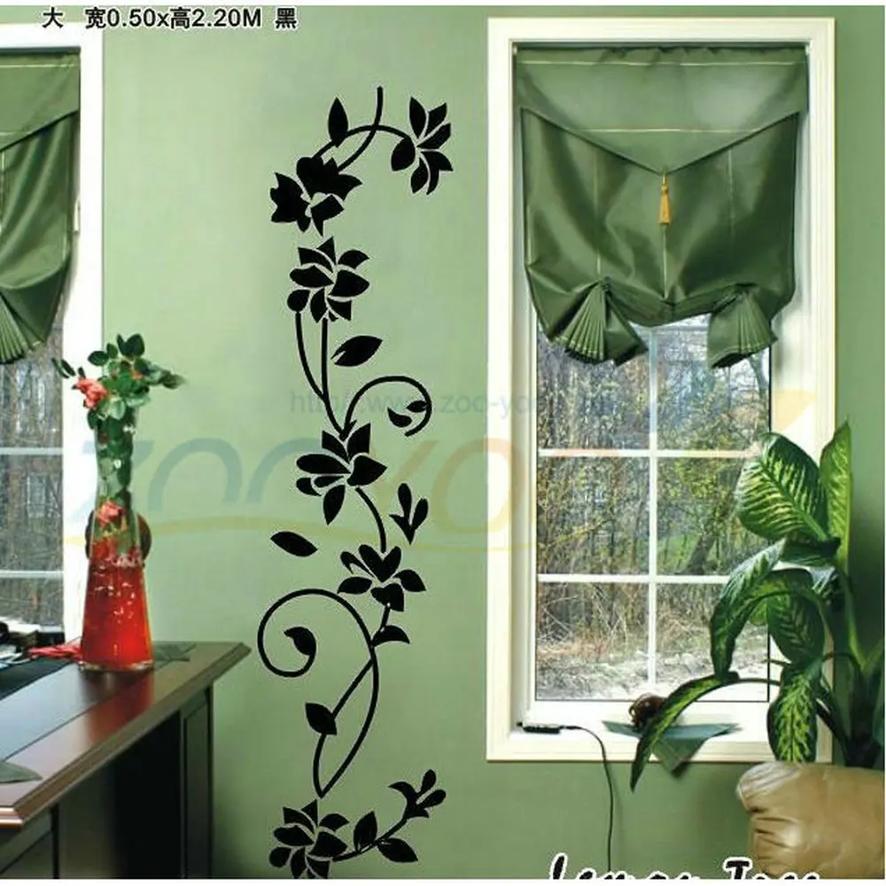 Классическая черная Цветочная лоза креативная Настенная Наклейка 8139