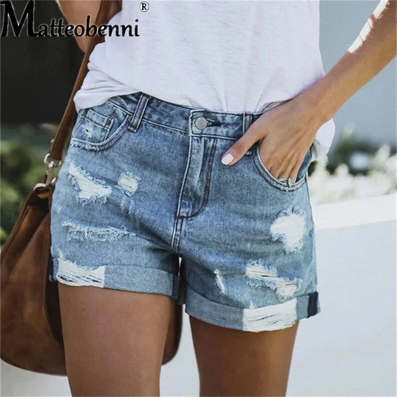 

2022 New Summer Women's Denim Shorts Casual Fashion Loose Hole Jeans Shorts With Pockets Cool Women Street Denim Booty Shorts