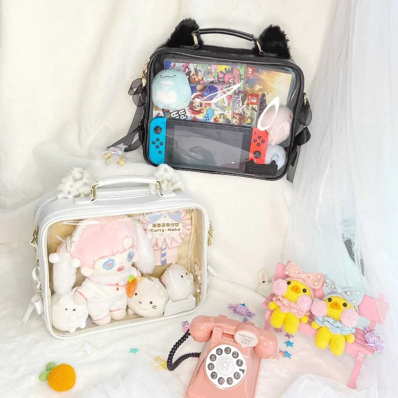 

Fashion Trendy Ita Bag Sweet Patchwork Bow Lolita Crossbody Bags Japanese Transparent JK Uniform Shoulder Bags Teenage Girls