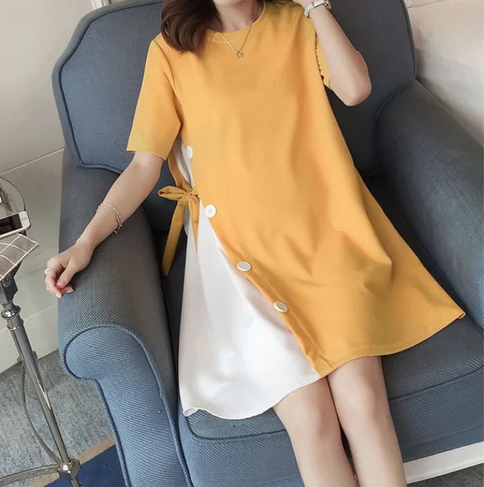 

Maternity Dress Spring and Summer Short-sleeved Skirt Maternity Skirt T-shirt Pregnancy Clothes Maternity Patchwork Loose Dress