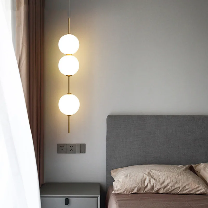 

Nordic LED Chandelier Glass Pendant Lamps Bedroom Headboard Dining Room Stair Background Wall Bar Cream Ball Chandeliers 2023