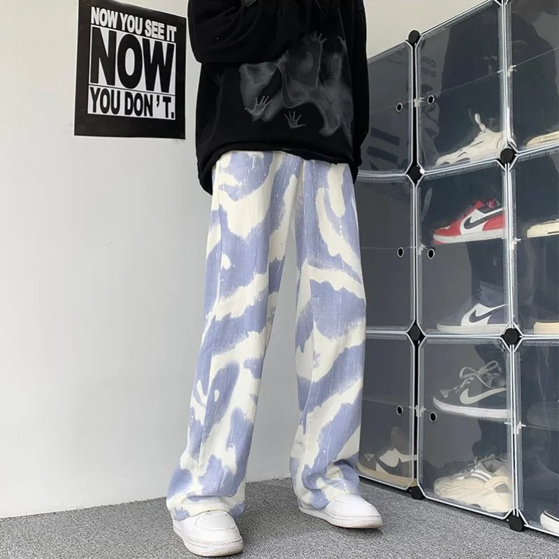 DEEPTOWN Y2K Graffiti Jeans Men Black Blue Denim Pants Loose Casual Straight Trousers Male Streetwear Hip Hop Harajuku Spring