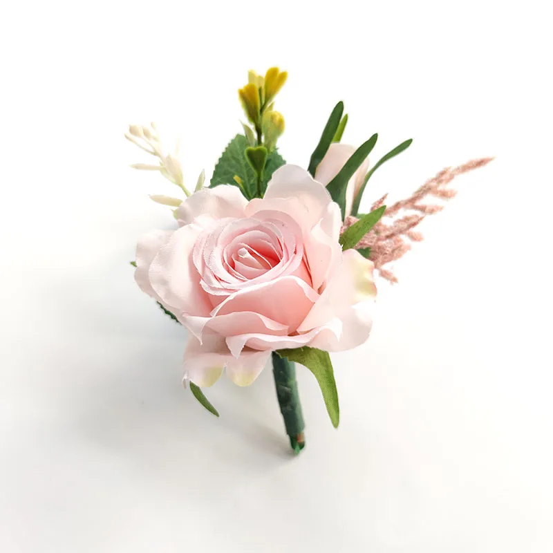 

Ivory Artificial Roses Boutonniere Wedding Bridesmaid Wrist Corsage Pins Silk Flowers Buttonhole Groom Suit Marriage Accessories