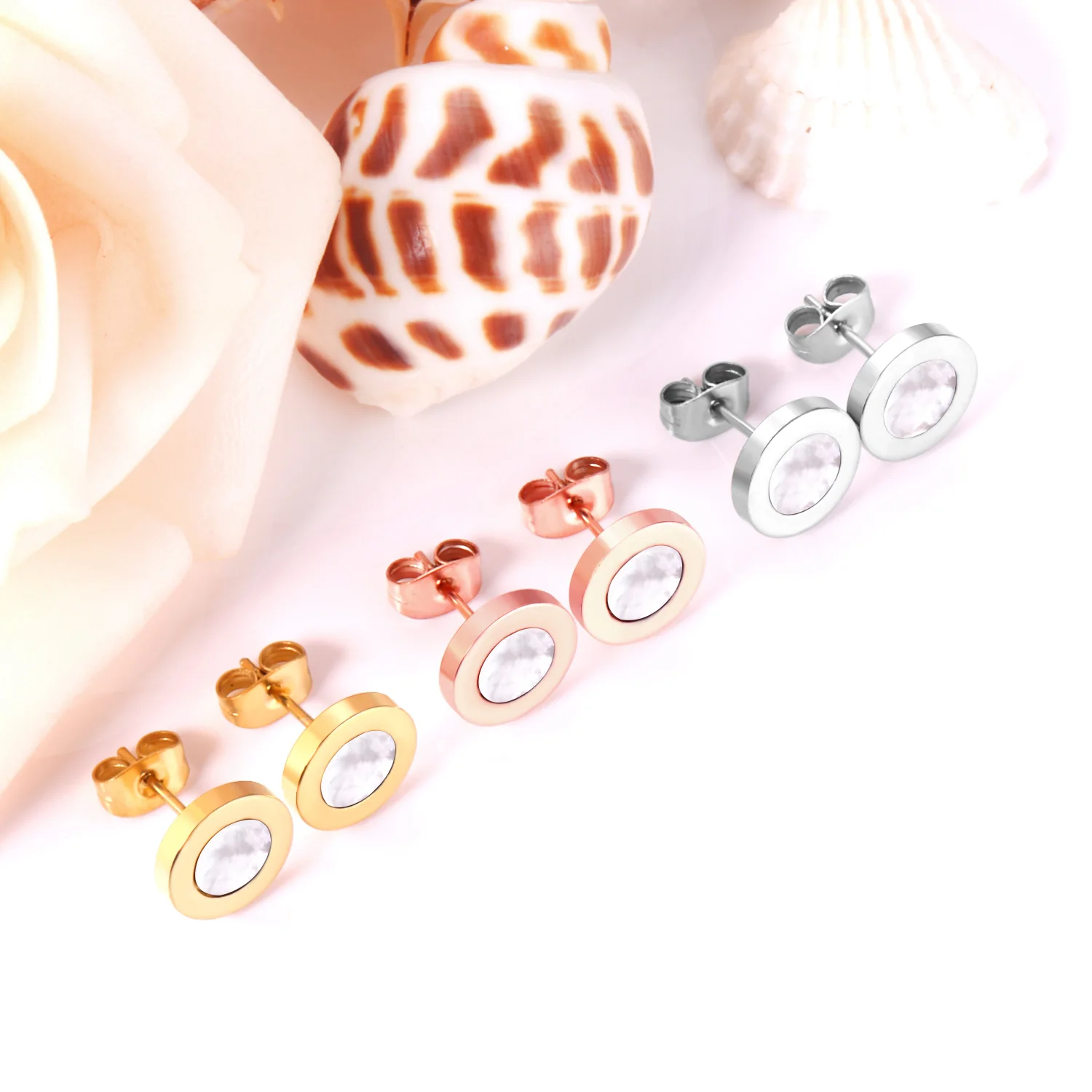 3 пары Разноцветные серьги-гвоздики из нержавеющей стали 316L