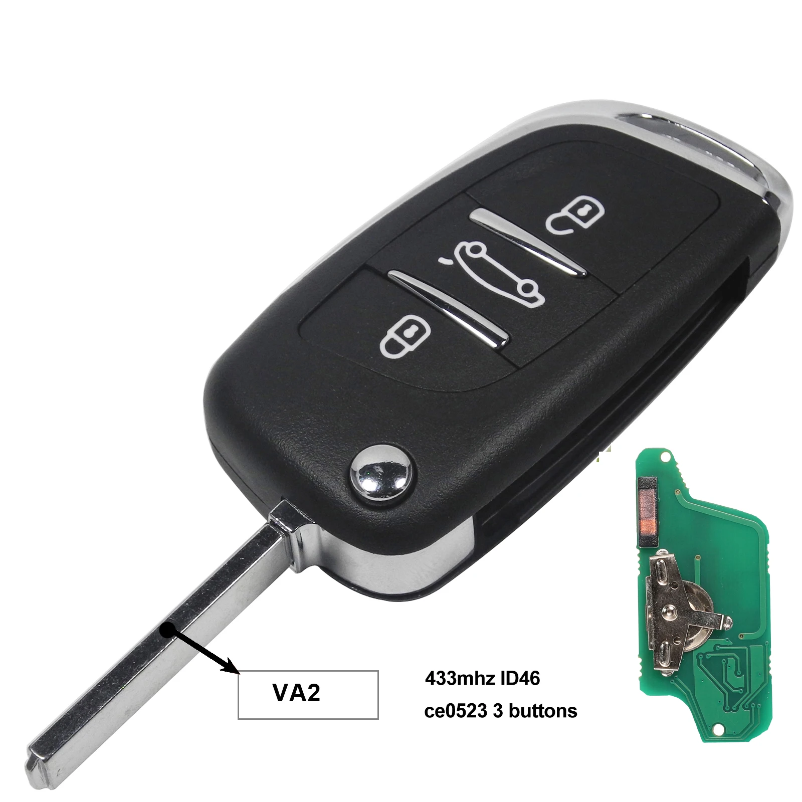 

Jingyuqin ASK/FSK 433 МГц ID46 чип CE0523 модифицированный дистанционный брелок с откидной крышкой для Peugeot 307 407 607 HU83/VA2 Blade 2 3 кнопочный ключ