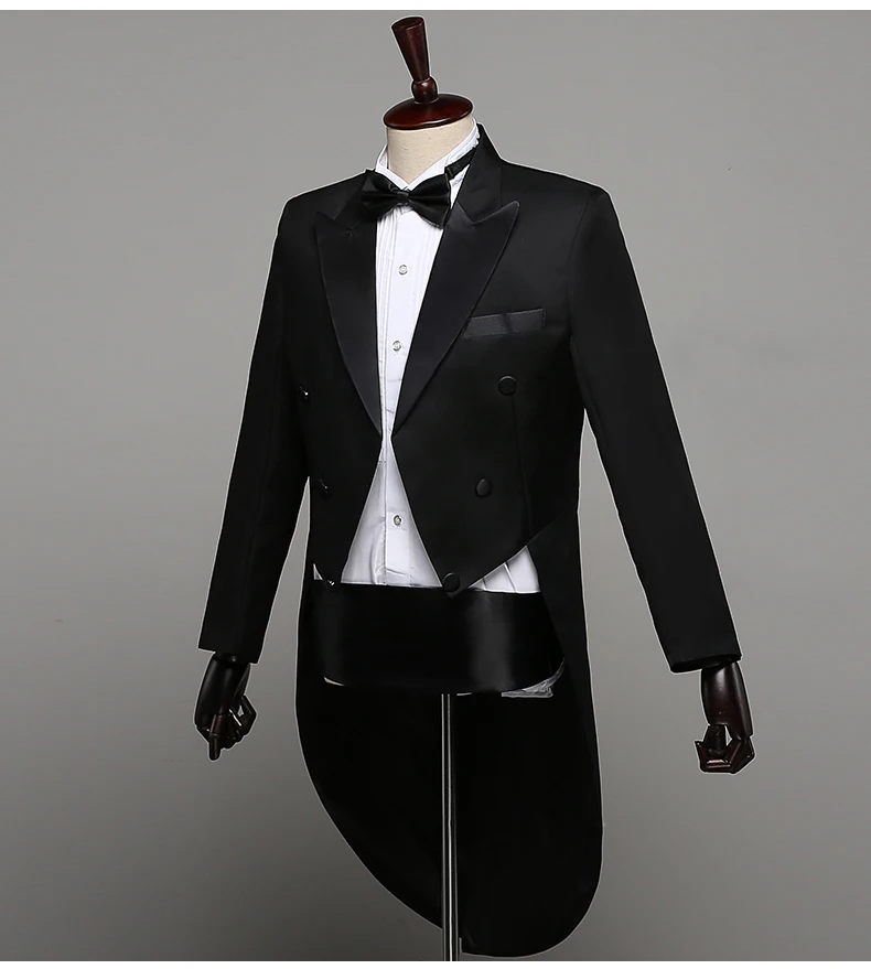 Round Yuan Teen Boy Tuxedo Suits Magic Jazz Dance Shows Stage Costume Men Wedding Party Host Formal Suits Black White Size XS-XL images - 6