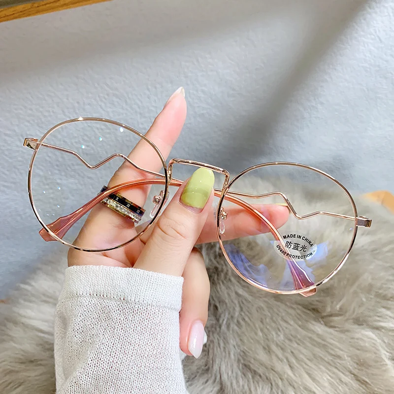 

New Fashion Big Frame Round Spectacles Myopia Glasses Anti-blue Light Reading Glasses Female Metal Frame 0,-1.0 To -6.0