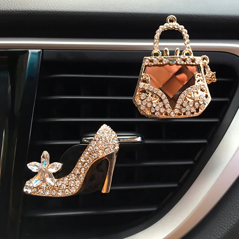

New Decor Diamond Purse Car Air Freshener Auto Outlet Perfume Clip Car Scent Diffuser Bling Crystal Car Accessories Women Girls