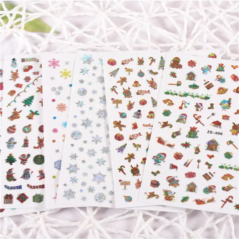 

3D Snowflake Nail Art Decals Christmas Tree Elk Designs Self Adhesive Stickers New Year Winter Gel Foils Sliders Nail Decoration