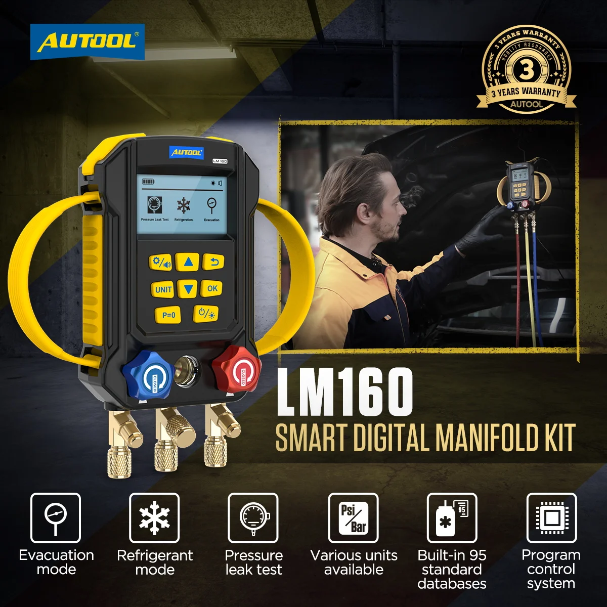 Фото Детектор хладагента Ranlraka AUTOOL LM160 для R1234yf и R134a, манометрический коллектор, комплект манометров, детектор утечки хладагента LM160. №3