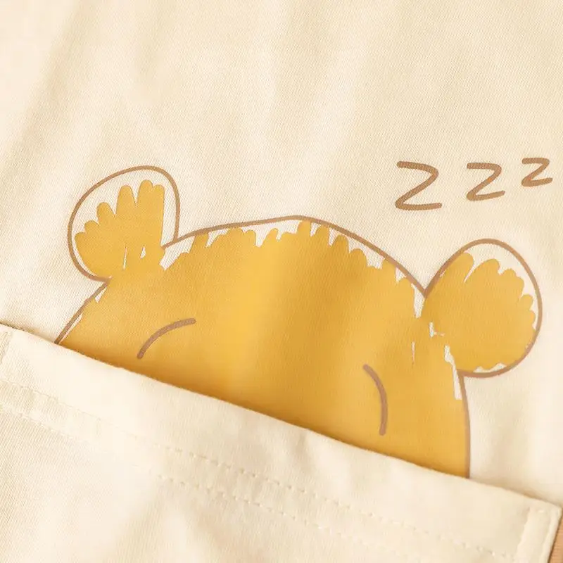 QWEEK Cotton Cute Pajamas Summer Sets for Women 2021 Pyjamas Sleeping Bear Printing Lounge Wear Soft and Comfortable Pijamas