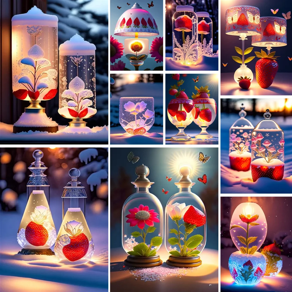 

Preserved Flowers Strawberry Printed Cross-Stitch Embroidery Kit Painting Sewing Craft Handiwork Promotions Counted For Adults