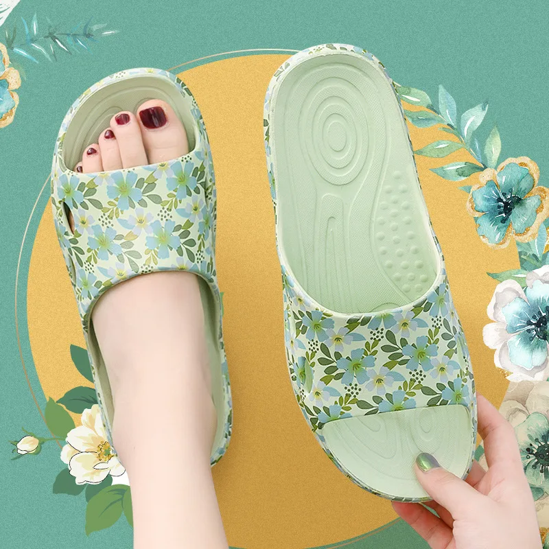 

2022 Summer Couple Slippers Platform Bathroom Cloud Flower Beach Shoes Flat Non-slip Flip Flop Women Sandals Indoor Home Slides