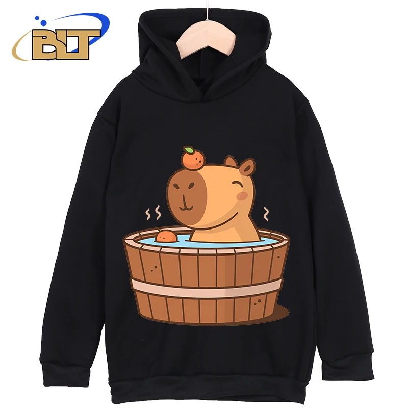 Детская одежда с принтом кабибара новые толстовки для детей черная классическая