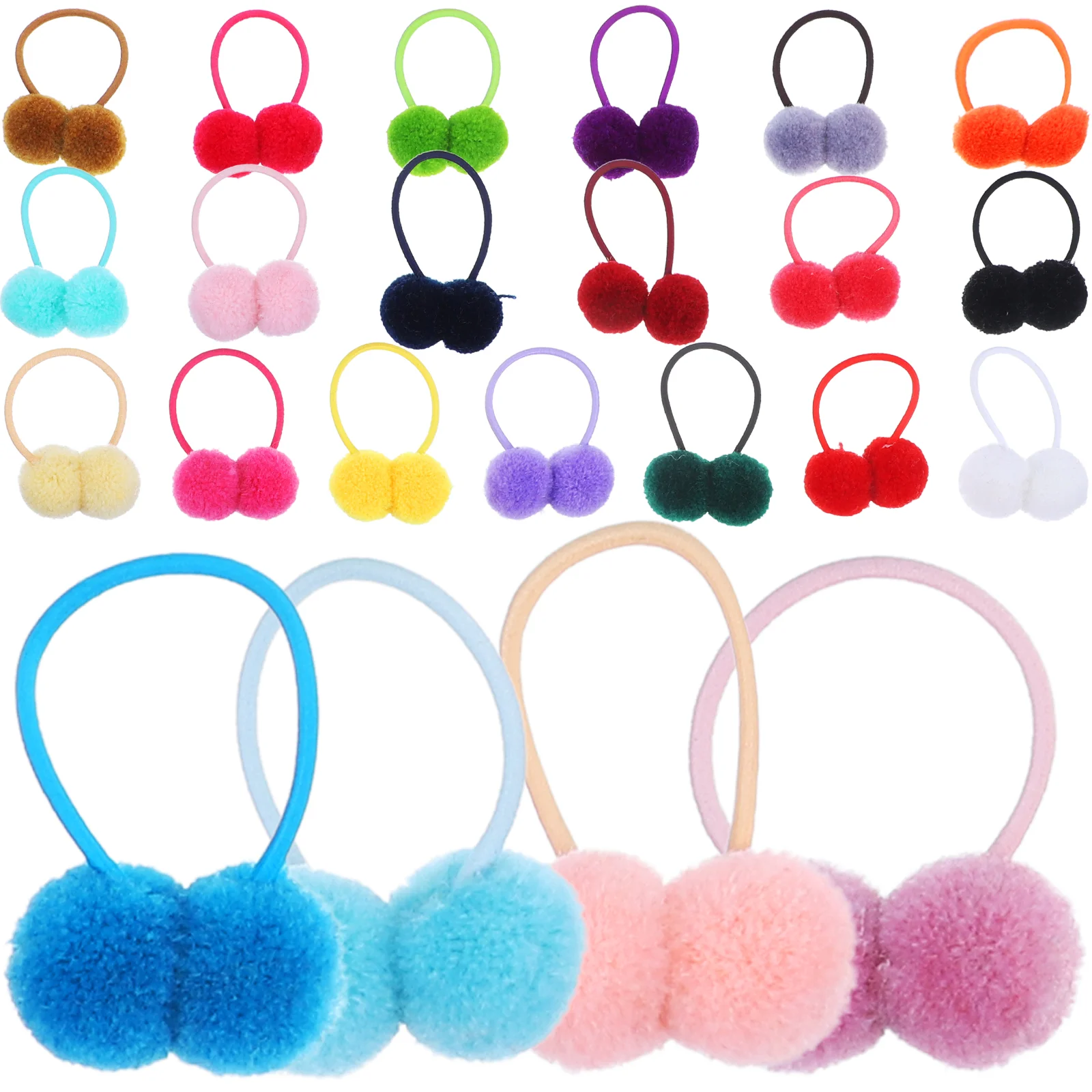 

48 Pcs Girl Hair Ties Pom Ropes Ring 3.5xx5.5x1.7cm Girls Fluffy Ball Hairball Elastic Ponytail Holder Child