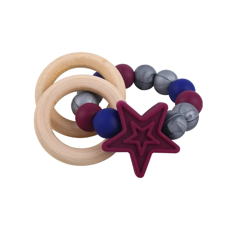 

Baby Health Nursing Bracelets Teether Bebe Toys Silicone Beads Wooden Ring Teething Wood Rattles Fidget Toys Newborn Accessories