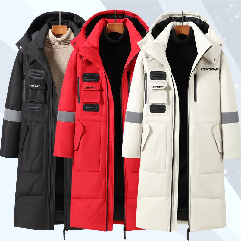2022 Winter Long Down Coat Men Fashion Parkas New Windproof White Duck Down Puffer Jackets Overcoat Thicken Hooded Outerwear