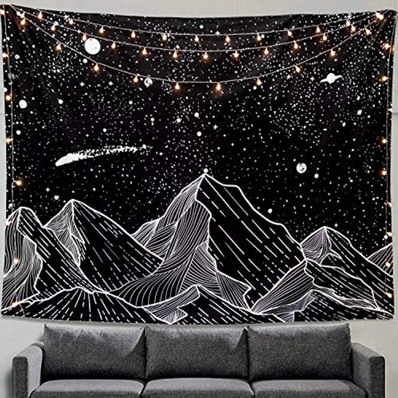 

Bedroom Tapestry Aesthetic Tapestry Hippie Bohemian Tapestry Star Black and White Art Tapestry Home Decor (95x75cm--150x130cm)