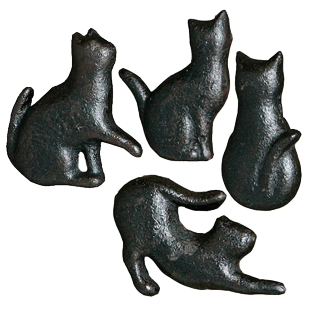 

4 Pcs Cat Cabinet Door Handle Black Drawer Pulls Furniture Accessory Metal Dresser Iron Knobs