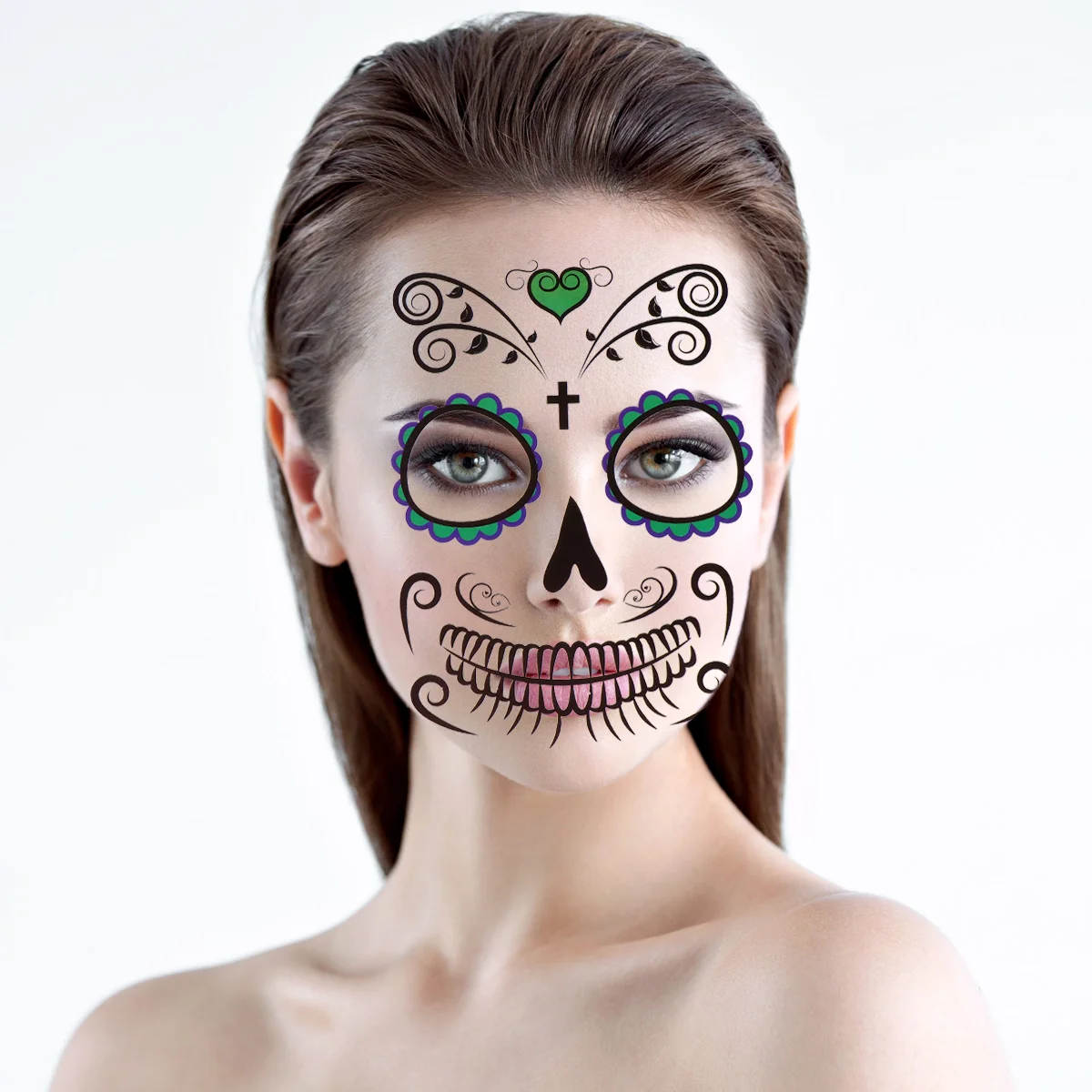 

Halloween Goodie Bag Favors Face Makeup Stickers Mexican Flowers Decoration Body